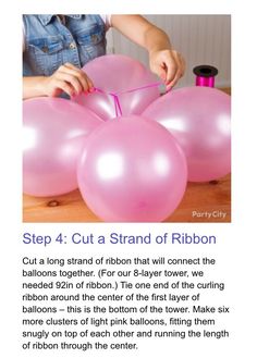 the instructions for how to cut a strand of ribbon on balloons