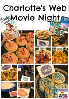 a collage of movie night food and crafts for kids to make with their favorite characters