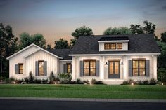 this is a computer rendering of these modern farmhouse style home plans for the new year