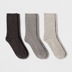 Give your feet a touch of luxury with this 3-Pack of Waffle Crew Socks from Universal Thread™. This pack of socks styled with a ribbed textural appeal in solid colors makes a great addition to your everyday essentials. Designed with a stretchy cotton-blend construction, these wonderfully soft casual socks will keep your feet comfy throughout the day. Pair them with a variety of footwear for versatile styling options. Color: Assorted Gray. Gender: female. Age Group: adult. 6 Pack Women, Grey Socks, Comfy Socks, Comfortable Socks, No Show Socks, Fashion Socks, Casual Socks, Active Women, Universal Thread