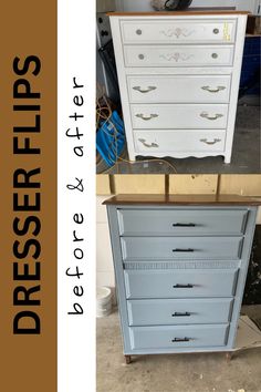 before and after photos of an old dresser