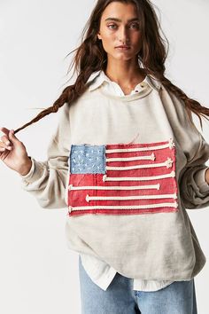 Tricia Fix Americana Sweatshirt | Free People Distressed Long Sleeve Sporty Sweatshirt, Sporty Long Sleeve Distressed Sweatshirt, Fall Distressed Sweatshirt For Loungewear, Distressed Sporty Sweatshirt For Fall, Fall Sporty Distressed Sweatshirt, Sporty Distressed Sweatshirt For Fall, Faded Distressed Crew Neck Sweatshirt, Distressed Sweatshirt For Fall With Relaxed Fit, Distressed Relaxed Fit Sweatshirt For Fall