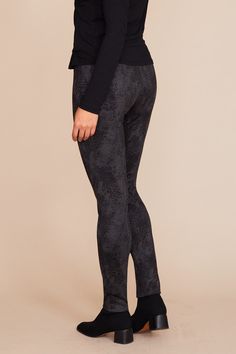 THIS ITEM IS FINAL SALE AND CANNOT BE RETURNED OR EXCHANGED. Designed to elongate and slenderize the legs, the Colby legging is a sleek take on a modern wardrobe favorite. Our sophisticated knit fabrication conveys a more polished attitude than athletic knits, making this the more refined version of your go-to "pull-on and run out the door" pant! Style #118P181 DETAILS Pull on with covered elastic waistband Seaming up front and back of legs Very stretchy Wrinkle resistant CONTENT + CARE 78% Poly Winter Stretch Elastane Bottoms, Winter Elastane Tight Pants, Tight Elastane Pants For Winter, Tight Winter Elastane Pants, Winter Fitted Elastane Pants, Fitted Elastane Pants For Winter, Winter Stretch Leggings, Elegant Tight Winter Pants, Winter Stretch Ankle-length Bottoms