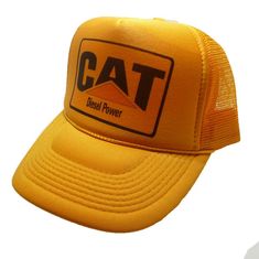 Cat Trucker Hat Mesh Hat vintage snapback hat adjustable unworn Vintage style trucker hat This is a Trucker hat mesh hat, it has an adjustable snapback so it fits most people 100% Polyester Front 100% Nylon Mesh Back 5-panel cap Seamless Foam Front Panel with Lining 8 Rows Stitching on Visor Matching Fabric Under visor Adjustable Plastic Snap Caterpillar Hats, Tractor Hat, Beer Hat, Vintage Trucker Hat, Vintage Trucker Hats, Yellow Hat, Mesh Hat, Hats Snapback, Cat Hat