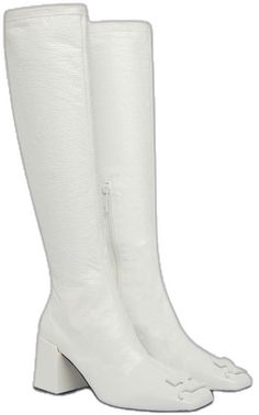 Elegant White Boots With Zipper, Elegant White Boots With Zipper Closure, Chic White Boots With Zipper, Chic White Boots With Zipper Closure, White Square Toe Boots With Sculpted Heel, White Boots With Sculpted Heel And Square Toe, White Heeled Boots With Square Toe And Reinforced Heel, Fitted White Leather Heeled Boots, White Heeled Boots With Reinforced Heel And Square Toe