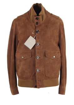 TOM FORD Brown Leather Suede Bomber Jacket Coat Size 48 / 38R U.S. Jacket New... | eBay Luxury Winter Leather Jacket With Snap Buttons, Luxury Leather Jacket With Snap Buttons For Winter, Luxury Outerwear With Stand Collar And Pockets, Luxury Brown Outerwear With Button Closure, Luxury Fall Outerwear With Button Cuffs, Luxury Outerwear With Button Cuffs For Fall, Luxury Brown Outerwear With Button Cuffs, Luxury Brown Outerwear With Buttons, Luxury Outerwear With Pockets For Fall