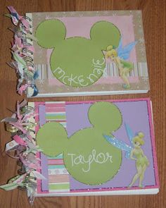 two minnie mouse notebooks with the name taylor on one and tinkerbell on the other