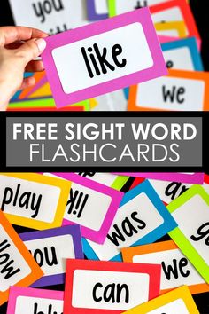 colorful sight word flashcards with the words like,'free sight word flash cards '