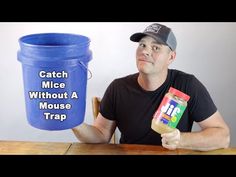 a man sitting at a table holding up a can of mouse trap with the caption catch mice without a mouse trap