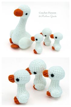 three crocheted ducks sitting next to each other