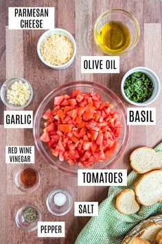 the ingredients to make this recipe include tomatoes, garlic and bread