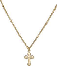 14K Gold Filled Necklaces Teresa Necklace LINK'D THE LABEL Birthday List, Small Crosses, Beads Necklace, Curb Chain, Gold Beads, Cross Pendant, Gold Filled, Jewelry Collection, Perfect Gift