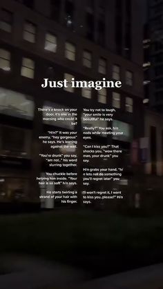 an advertisement with the words just imagine on it in front of a cityscape