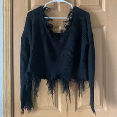 Never Worn (Was Too Big). Distressed Around Bottom Of Sweater And Sleeves. Oversized Off The Shoulder Fit. Size Medium But Fits As An L/Xl. Perfect For A Chilly Day.