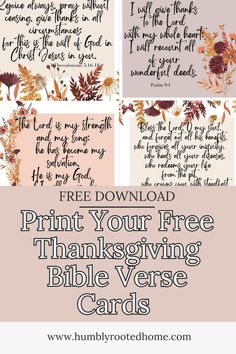 thanksgiving bible verse cards with the words free printables and images for each card