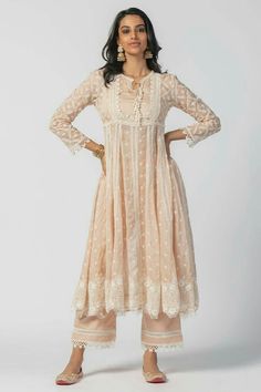 Shop Mulmul, Pink Pant, Pearl Tassels, Lace Suit, Long Kurti Designs, Cotton Kurti Designs, Indian Dresses Traditional, Kurti Neck Designs