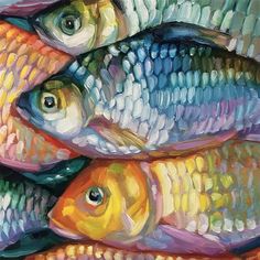 a painting of many different colored fish