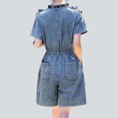 Introducing our 2023 Summer Collection ââ‚?denim overall shorts with ruffles. the perfect combination of street style and traditional elegance!Why They're Your Next Summer StapleThese shorts are designed to embody the spirit of rebellion intertwined with a refined sophistication. reflecting the perfect blend of contemporary trendy and nostalgic rock-n-roll. Embroidered with edgy damaged pattern. these shorts are sure to make a statement and give an effortlessly cool attitude.Key Highlights: Grun Casual Summer Jumpsuits And Rompers With Ruffles, Casual Short Overalls For Spring, Casual Short Length Overalls For Spring, Casual Spring Short Overalls, Casual Short Spring Overalls, Casual Spring Overalls In Short Length, Trendy Short Denim Jumpsuit With Pockets, Casual Short-length Cotton Denim Jumpsuit, Casual Short Denim Jumpsuit With Pockets