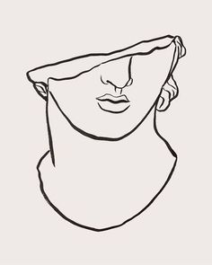 a black and white drawing of a woman's face with a hat on her head