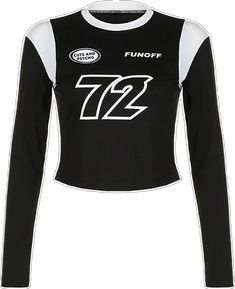 Trendy Long Sleeve Sports T-shirt, Spring Sports Graphic Print Crop Top, Retro Long Sleeve Tops With Letter Print, Sporty Spring Top With Text Print, Spring Sports Crop Top With Graphic Print, Fitted Sports Top With Text Print, Sporty Streetwear Tops For Fall, Sporty Winter Graphic Print Tops, Sporty Fall Streetwear Tops