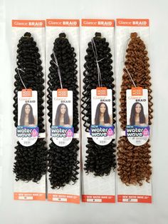 This Listing is for New Model Model Glance Water Wave Crochet Braiding Hair. Length: 22 inch Texture: Wavy Color Available: 1-Jet Black, 1B-Off Black, 2-Dark Brown, 27-Honey Blonde, OT27, OT30, OT350 Measurement: Glance Water Wave is measured fully extended from top of hair to the bottom.  Note: Shown color on model is TP1B/30. Photo showing four packs of Water Wave is for reference only.  Shipping: Item will be folded to fit in the shipping envelope or in a box. We will ship orders within 2 bus Waves Overnight, Braided Braids, Wavy Hair With Braid, Overnight Braids, Water Wave Crochet, Hair Overnight, Crochet Braiding Hair, Boy Braids Hairstyles, Wavy Hair Overnight