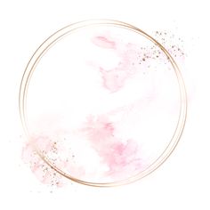 a pink and gold circle frame on a white background with watercolor paint splatters