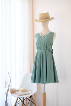 Dusty Sage green bridesmaid dress Backless party dress bow back cocktail dress short party dress wed