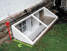 an image of a window being installed on the side of a house with measurements in front