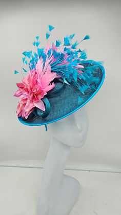 Teal Blue and Pink Kentucky Derby Fascinator, Blue Wedding Hat, Royal Ascot, Tea Party Hat - Etsy Kentucky Derby Party Decorations, Derby Party Decorations, Kentucky Derby Fascinator, Derby Fascinator, Kentucky Derby Party, Tea Party Hats, Wedding Hat, Kentucky Derby Hats, Derby Party