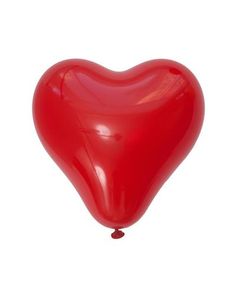 a red heart shaped balloon floating in the air