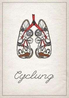 a drawing of the lungs with gears attached to each side and red ribbon on top