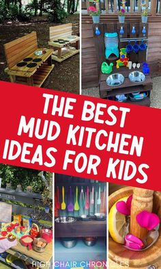 Mud kitchen ideas for kids! Outdoor Kitchen Kids Diy, Mud Kitchen Decor, Mud Pies Kids Outdoor Play, Kids Mud Kitchen Ideas, Kmart Mud Kitchen Hack, Diy Kids Mud Kitchen Outdoor Play, Mud Play Area For Kids, Mud Pie Kitchen For Kids, Simple Diy Mud Kitchen