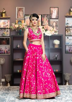 Hot Pink Color Wedding Lehenga – Panache Haute Couture Curated Outfit, Add Sleeves, Pink Lehenga, Hot Pink Color, Color Wedding, Pink Bridal, Wedding Lehenga, Saree Look, Bridal Saree