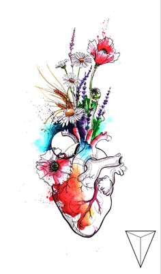 a drawing of a human heart with flowers and plants in the shape of a heart