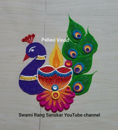 peacock and flower design on wooden background with words pallav vivdu written below