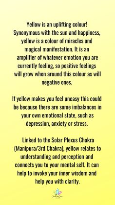 Colours can influence us in so many ways, so let this guide help you to decide which crystals may be best for you based on colour, if you are not sure what you need, where to start, or are looking for new ways to heal or grow spiritually. Feeling Positive, Solar Plexus Chakra, Colour Yellow