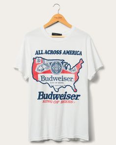 Budweiser Flag Logo Vintage Tee | Junk Food Clothing Vintage Womens T Shirts, Vintage Beer Tshirts, Womens Vintage Tees, Budweiser Shirt, Catalog Ideas, Wishlist 2022, Beer Merchandise, Sorority Shirt Designs, Sorority Shirt