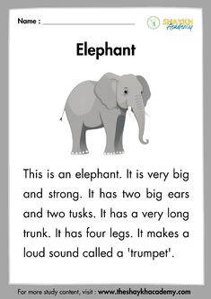 an elephant is shown with the words elephants in it's uppercase and lowercase letters