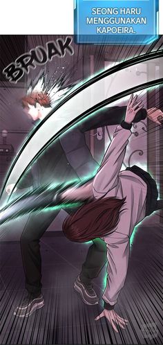 an anime scene with two people in the background and one person reaching for something on the ground