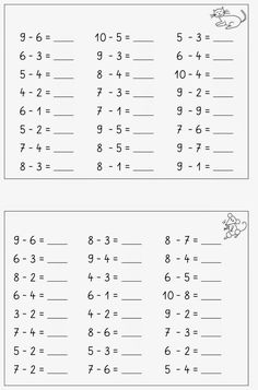 two worksheets for addition and subtraction