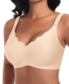 PRICES MAY VARY. Scalloped Wireless Bras - Craft from Nylon & Spandex, our scalloped bra is super soft and smooth, stretch, breathable, like a second skin wearing it. There is no underwire in it, a wireless seamless bras with no restriction and compression Seamless Bra with Support and Lift - Featuring a unique "W" shape jelly stripes at the bottom of the bras, the side and top also have strips to keep no wire bras for women in place, which provide support and lift for your chest, and prevent fr Seamless Bras, Supportive Bras, Bra Crafts, Push Up Bh, Bra Extender, Wireless Bras, Sleep Bra, Minimiser Bra, Nude Bra