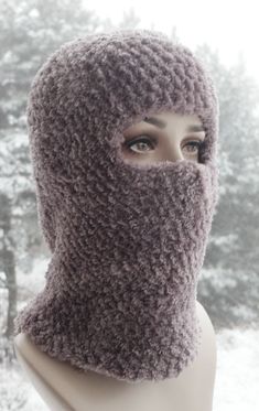 For cold winter: long balaclava, made of very fluffy and soft polyester yarn in grey-beige color. Warm Fitted Crochet Winter Hat, Hand Knitted Fitted Crochet Winter Hat, Warm Fitted Crochet Hat For Winter, Fitted Warm Crochet Hat For Cold Weather, Warm Fitted Crochet Hat For Cold Weather, Handmade Fitted Crochet Winter Hat, Handmade Fitted Crochet Hat For Winter, Handmade Fitted Winter Balaclava, Handmade Fitted Balaclava For Winter