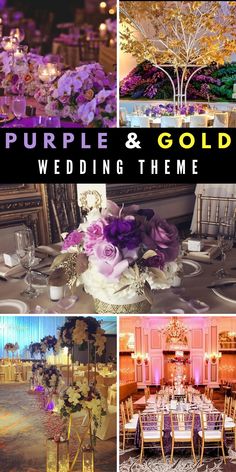 purple and gold wedding theme collage