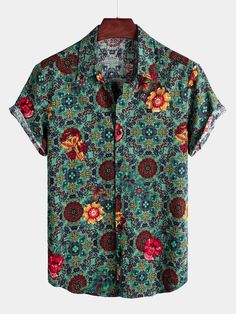 Men's Vintage Floral Print Hawaiian Cotton Short Sleeve Shirt – Atlanl Hawaiian Outfit Ideas, Hawaii Outfits Ideas, Shirt Outfit Ideas, Hawaii Outfits, Vintage Flower Prints, Chic Shirts, Vintage Hawaiian Shirts, Hawaiian Outfit, Tropical Shirts