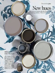 an advertisement for new hues from mellow's neutrals