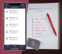 A Rocketbook Fusion notebook with multiple classes written in the table of contents beside the Rocketbook Scanning App which has different destinations set up directing scans to various Google Drive folders. Rocketbook Template Ideas, Interview Notes, Essay Outline Template, Meeting Notes Template, Secret Notes, Essay Outline, Weekly Planner Template, Launch Pad, Meeting Notes