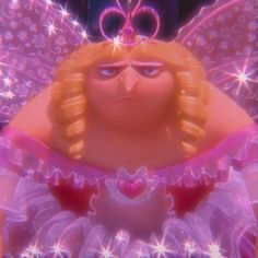 a close up of a cartoon character wearing a pink dress and tiara with hearts in her hair