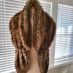 Brown Beaver Faux Fur Multifunctional Shawl, Stoll, Or Scarf (One Size) - Fabulous Faux Fur - Classy And Chic - Just Drape Or Throw This Shawl Over Or Around The Shoulders And Step On Out. Shawl Measures 58" In Length, 12" In Width At The Widest Middle Section, Fully Lined In A Platinum Grey. 100% Polyester. New Without Tags. Fitted Faux Wrap Winter Outerwear, Platinum Grey, Source Unknown, Shawl, Faux Fur, Platinum, Jackets & Coats, Jackets For Women, Tags