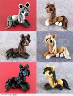 six different ponys sitting on the ground together