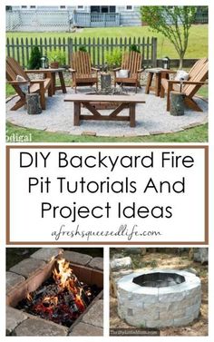 backyard fire pit with chairs around it and text overlay that reads diy backyard fire pit